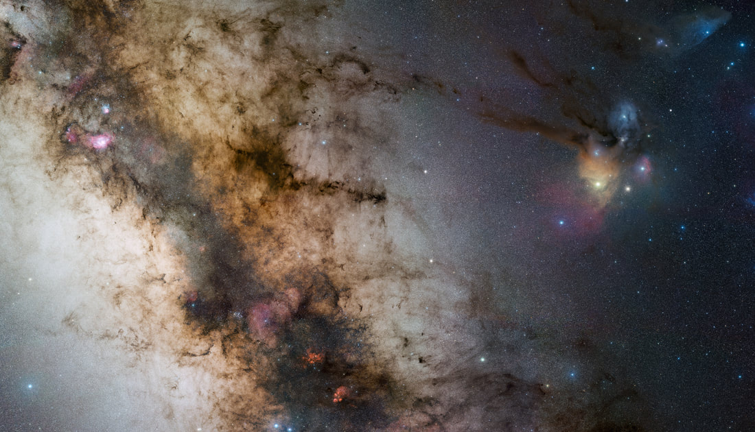 Spectacular image of the Milky Way, taken by Stéphane Guisard, featuring the colourful star clouds of Rho Ophiuchi