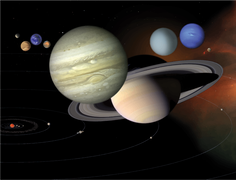 The Solar system's 8 planets, to scale (top) and their orbits, to scale (bottom). Image source: Open Clipart